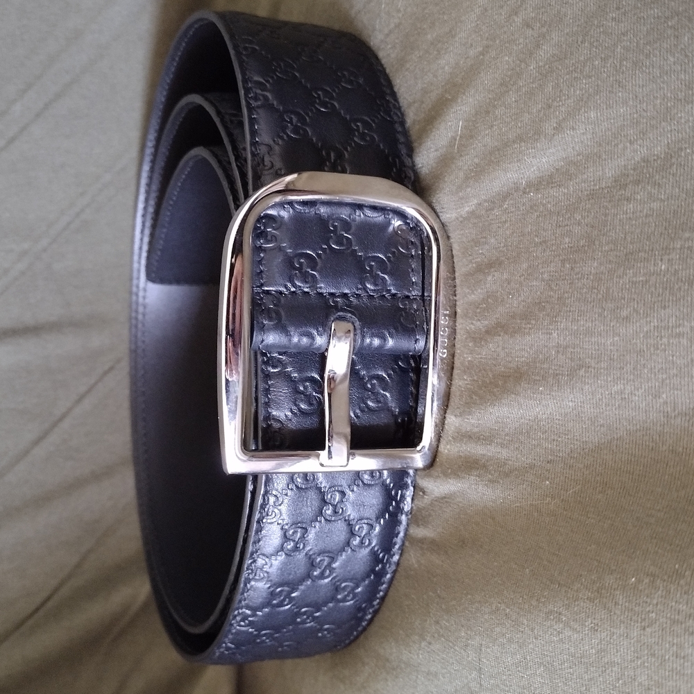 Men's Black Embossed Leather Belt